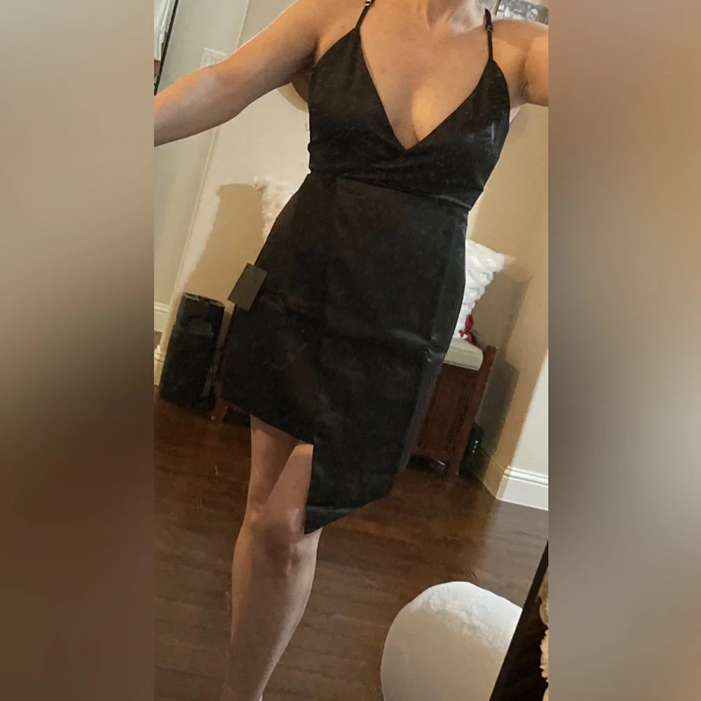 NWT Lulus Black Dress Satin Short Mini What a Stunner Size M Medium - Picture 6 of 11